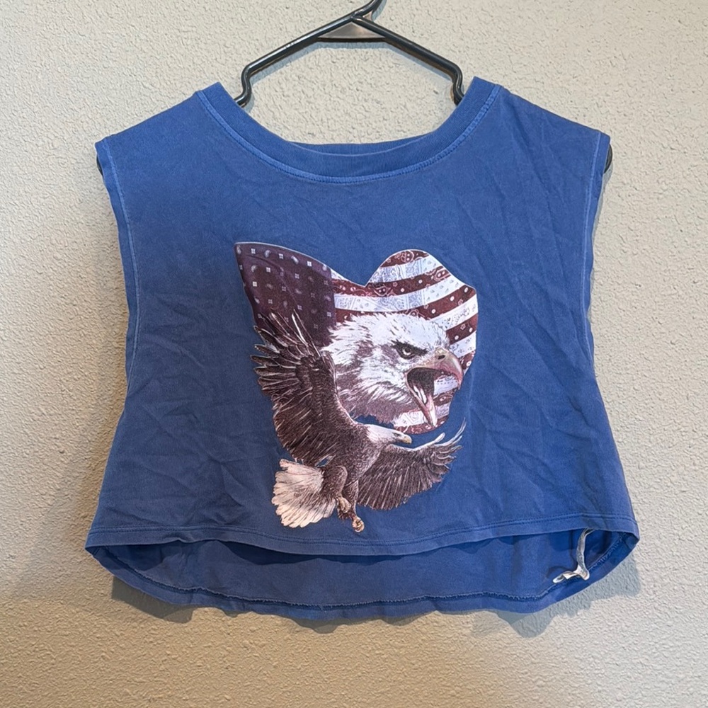 Forever 21 Blue Crop Top with Eagle Graphic